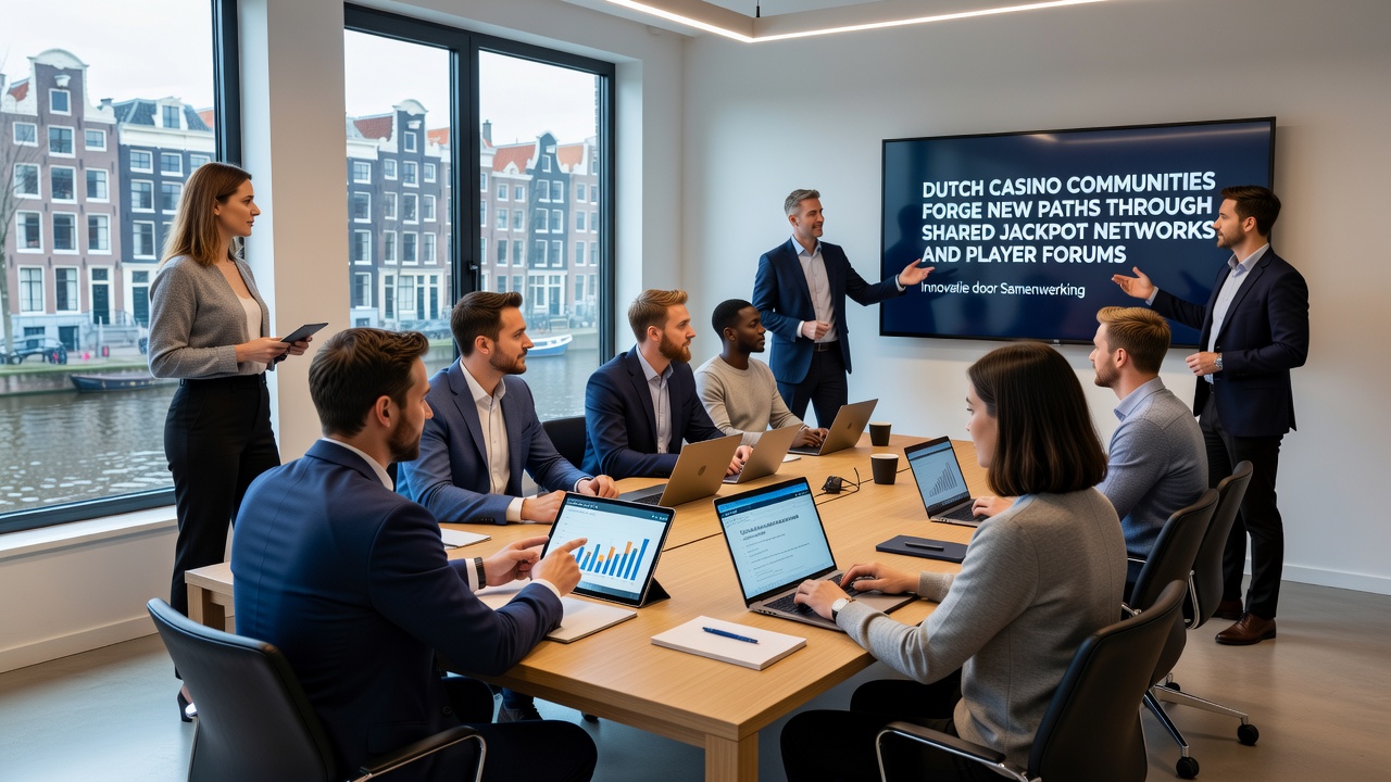 Groep Nederlandse casino spelers die strategieën uitwisselen op een forum over jackpotnetwerken