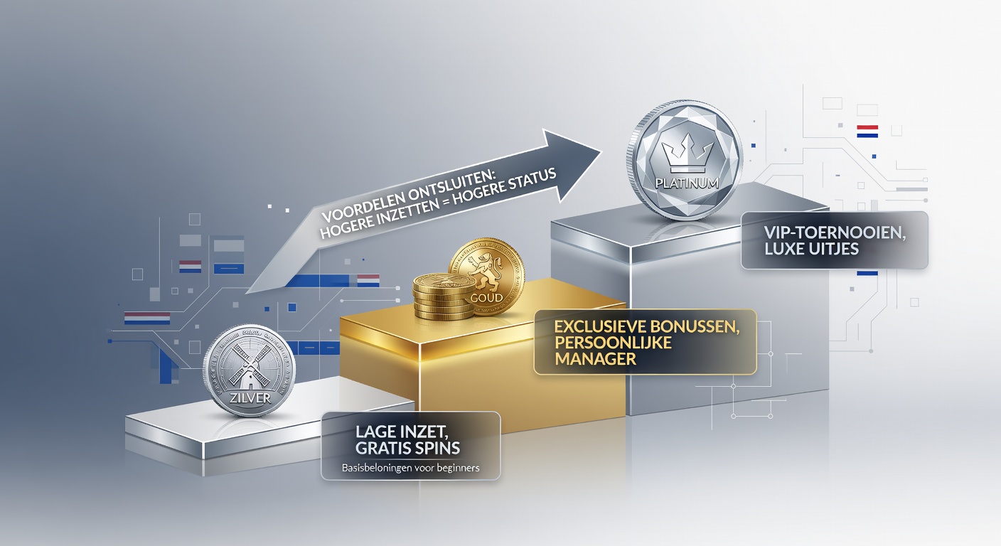 Voorbeeld van een tiered loyalty interface op een Nederlands casino-platform, met progressiebalken voor silver, gold en platinum status