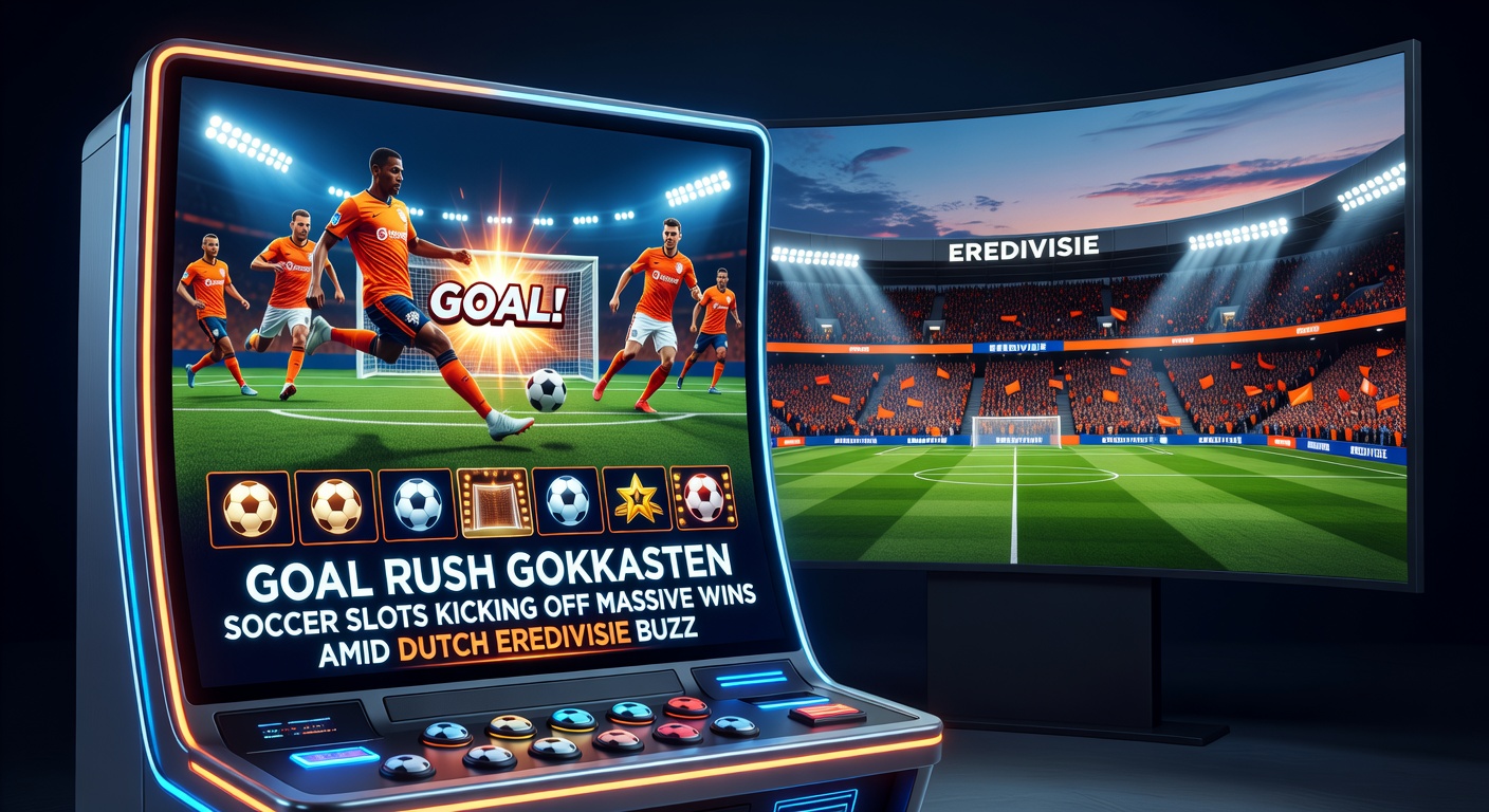 Spannende Goal Rush gokkast met voetbalthema, goals en trofeeën op het scherm terwijl munten exploderen