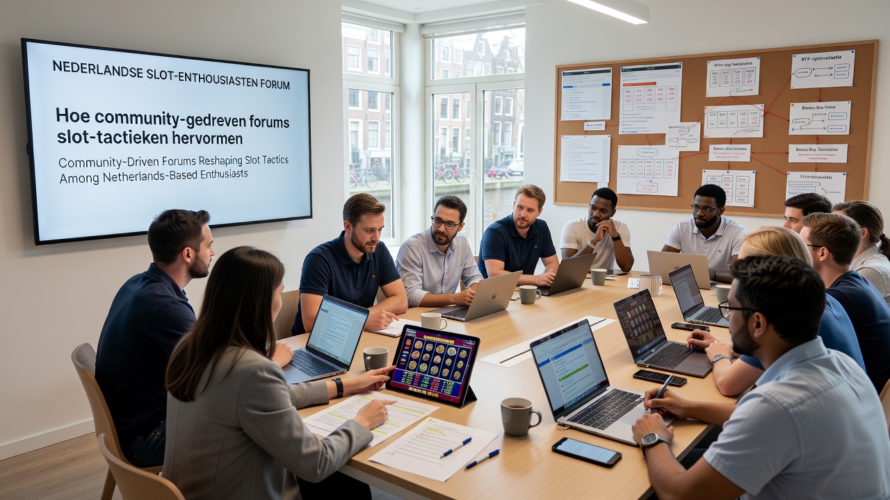 Groep Nederlandse gokkers bespreekt slot tactieken in een online forum setting