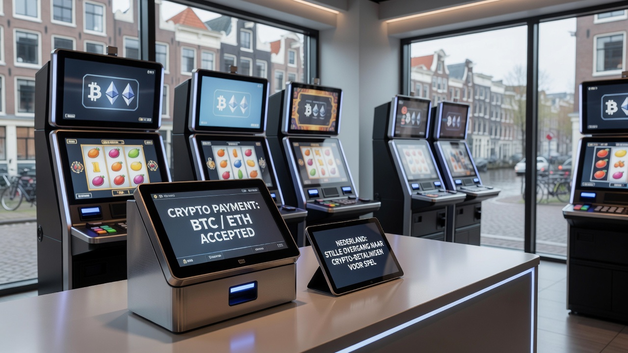 Illustratie van digitale betalingssystemen die crypto integreren met Nederlandse gokkasten