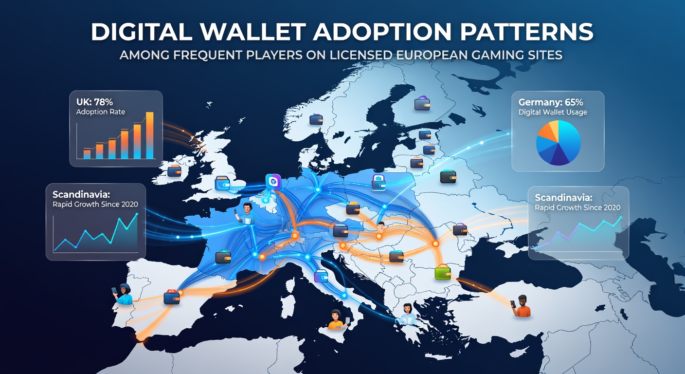 Kaart van digitale wallet adoptie trends onder spelers in Europa met focus op licenties en betaalpatronen