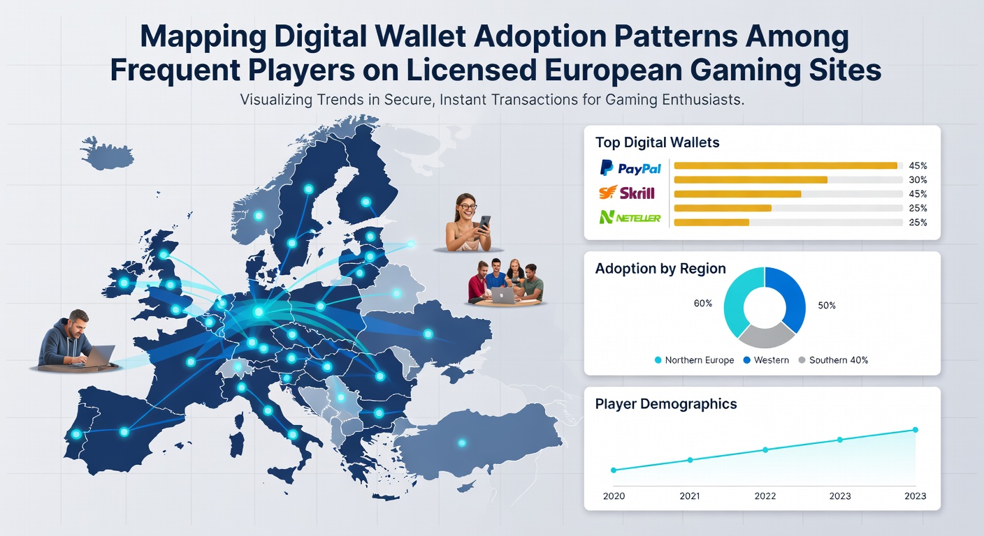 Grafiek met adoptiepatronen van digitale portemonnees per regio en spelerfrequentie in Europa