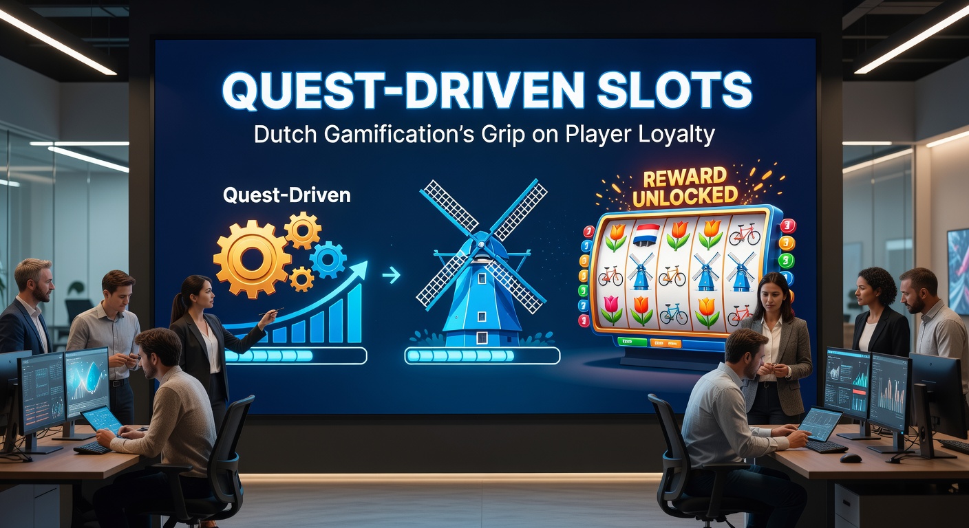 Spelers navigeren door een quest-gedreven slot met levels en beloningen in een Nederlands casino-thema