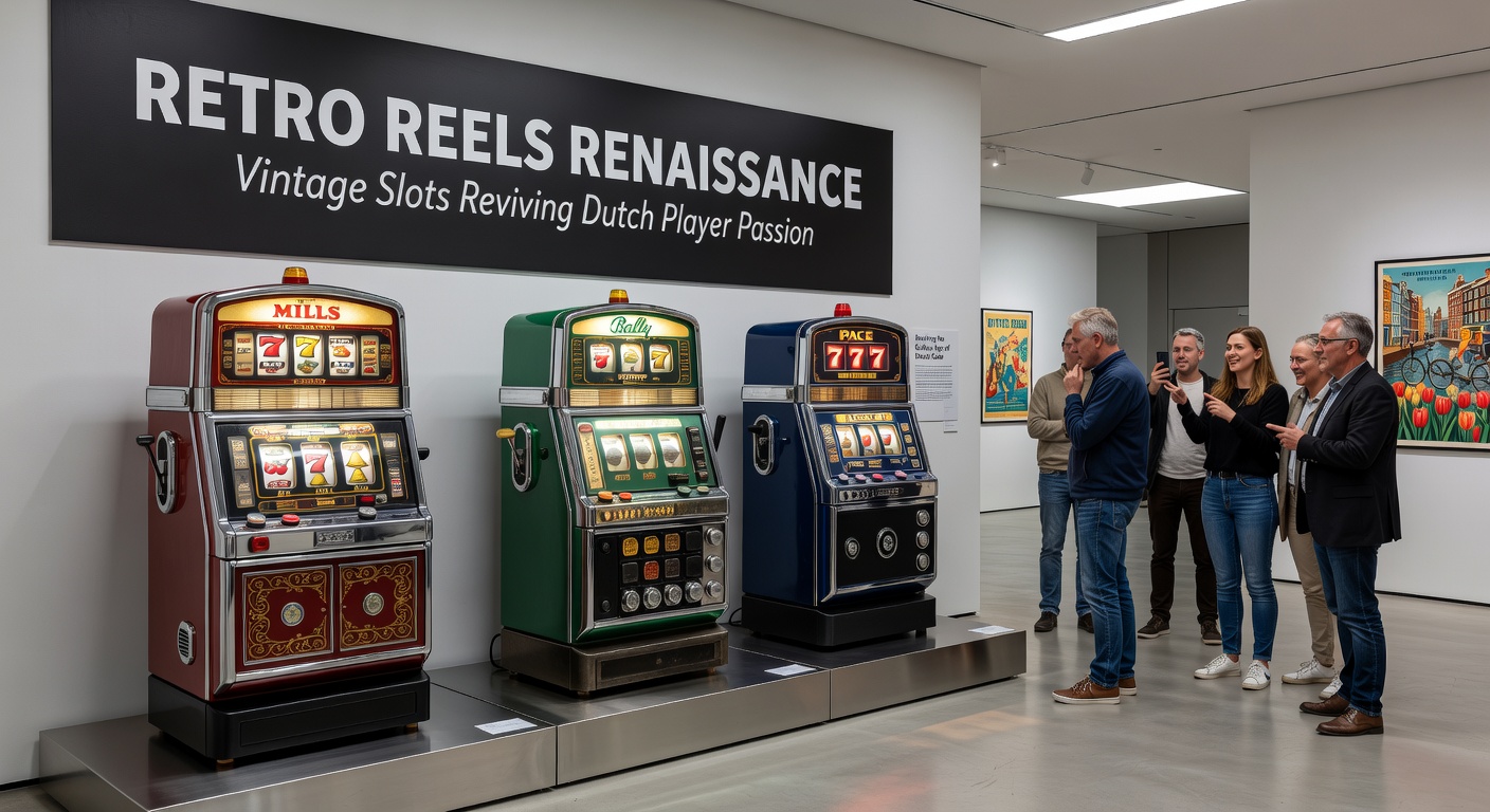 Speler achter een moderne retro slot met draaiende rollen vol klassieke symbolen en een teller die een grote winst registreert