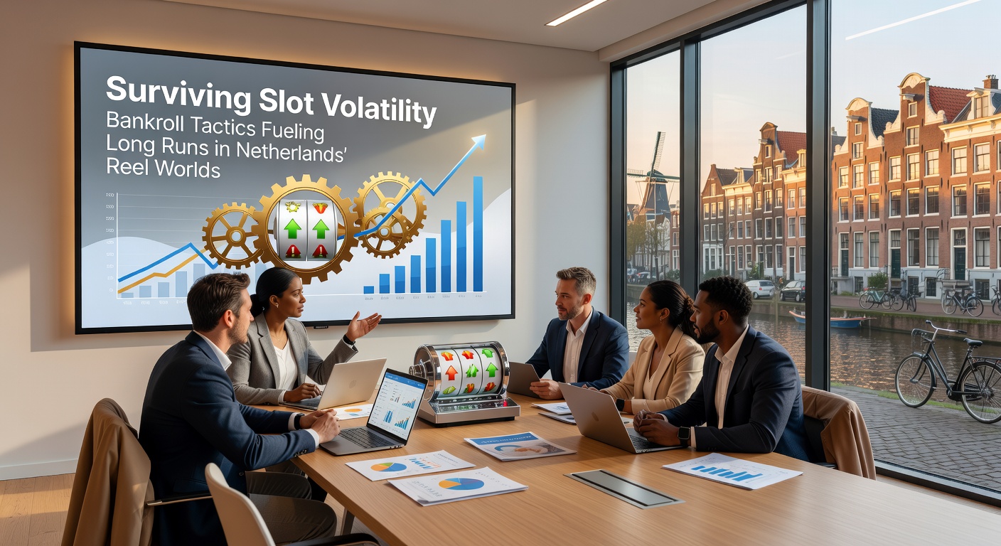 Speler aan een tablet met bankrollgrafiek en slotinterface, symboliserend tactisch beheer in Nederlandse mobiele gokkastapps