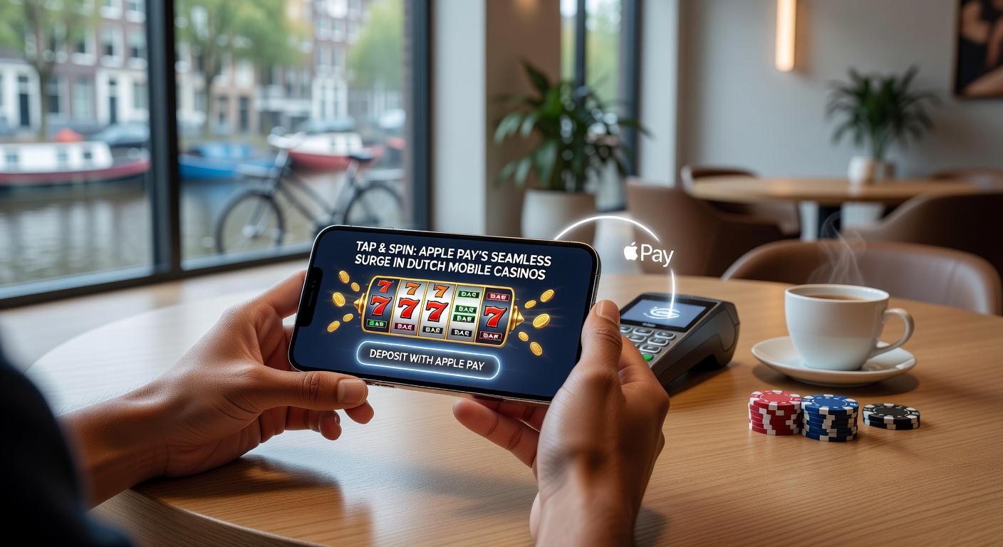 Grafiek met stijgende lijnen van Apple Pay-transacties in Nederlandse mobiele casinos, met icons van slots en blackjack tafels op een telefoon