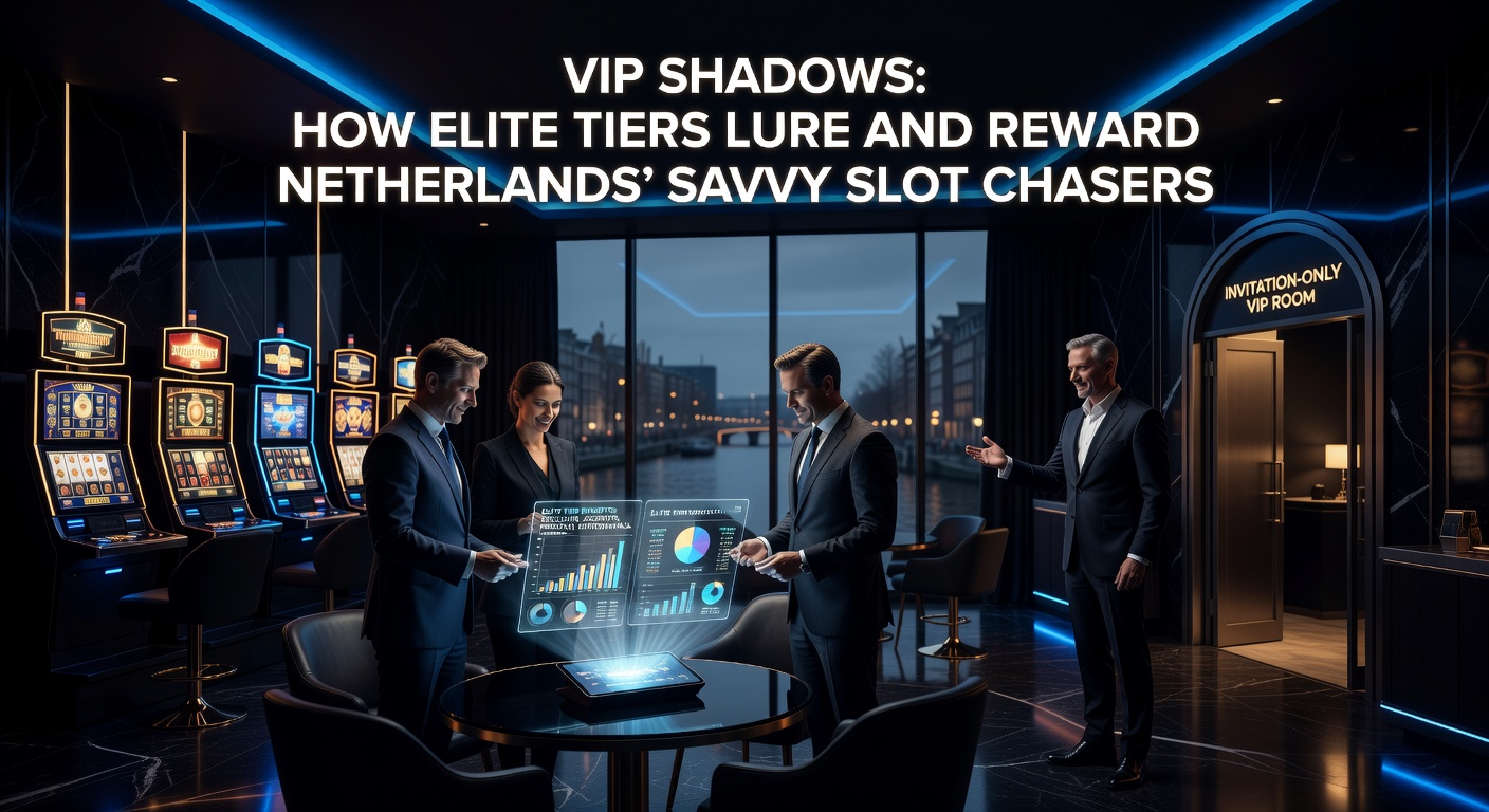 Afbeelding van een luxueuze VIP-lounge in een online casino met slotsymbolen en exclusieve beloningen op een scherm